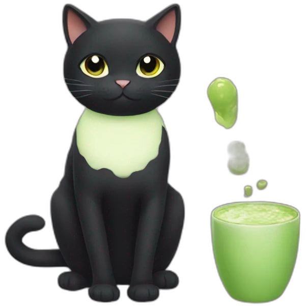 Black Cat drinks a matcha emoji