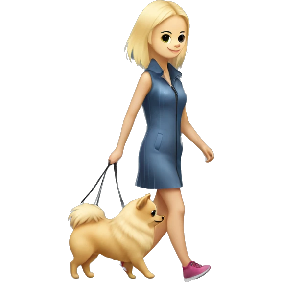 Blonde girl walking tiny pomeranian under the rain emoji