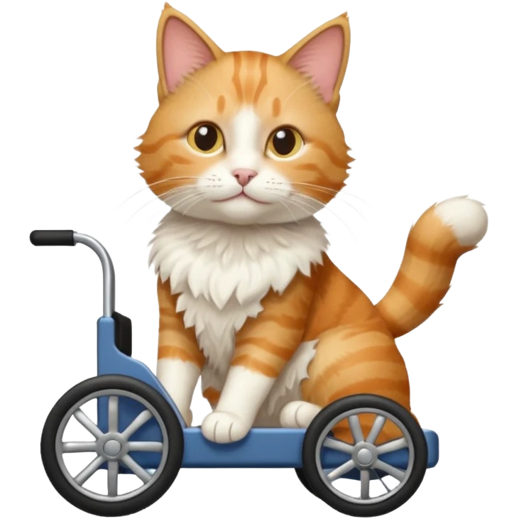 disabled orange tabby and white cat using cat wheelchair emoji