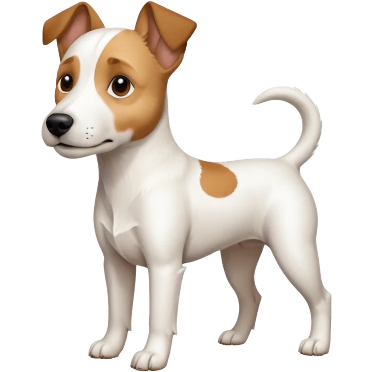 a full body large white parson russell terrier looking dog the size of a kelpie with light brown big ears and a light brown patch on one eye and a large snout emoji