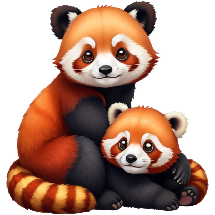 Red panda sitting on top of a giant panda emoji