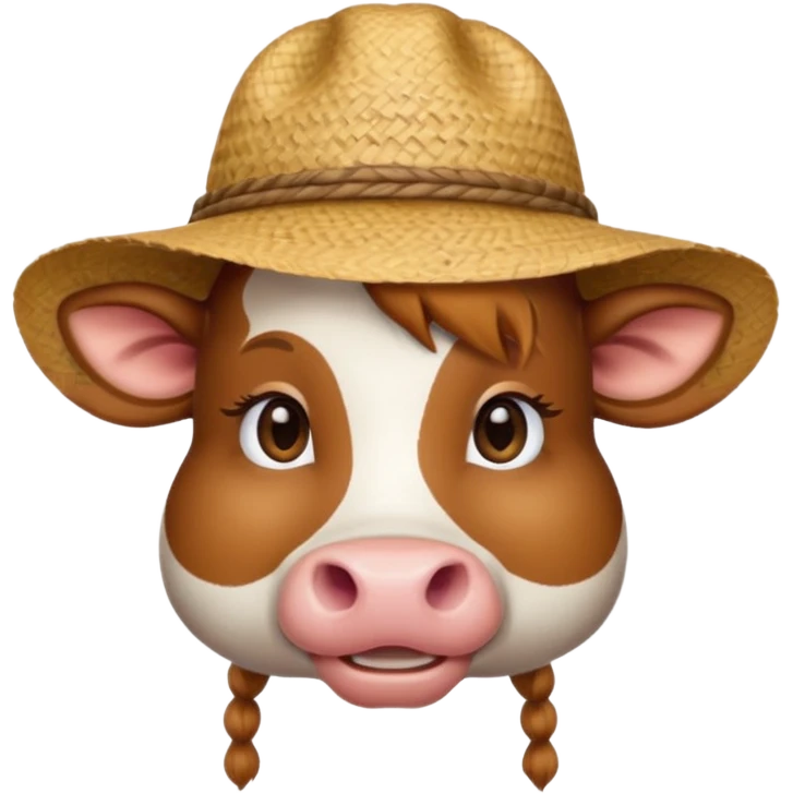 Girl cow with a small straw hat emoji