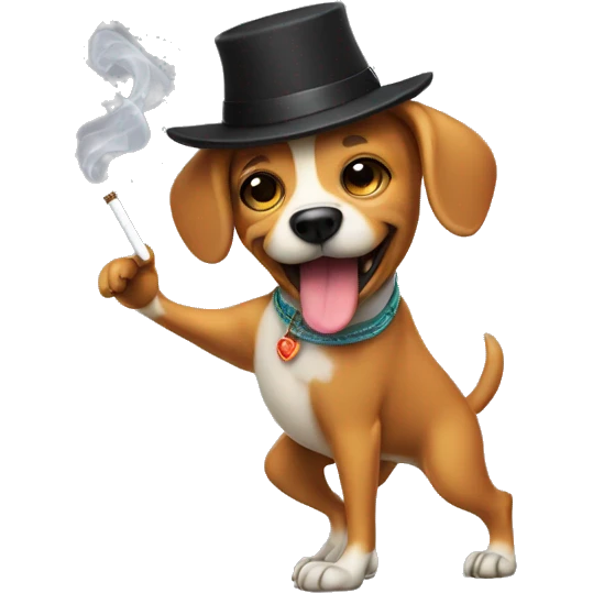 dog dancing wearing a hat and cigarette in his hand emoji