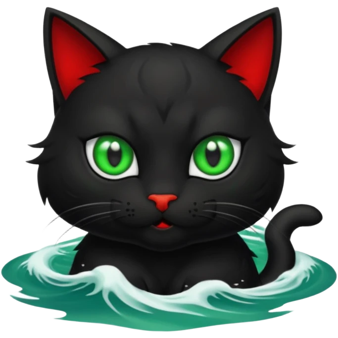 a bad kitty on the waves. make the cat look devlishish emoji