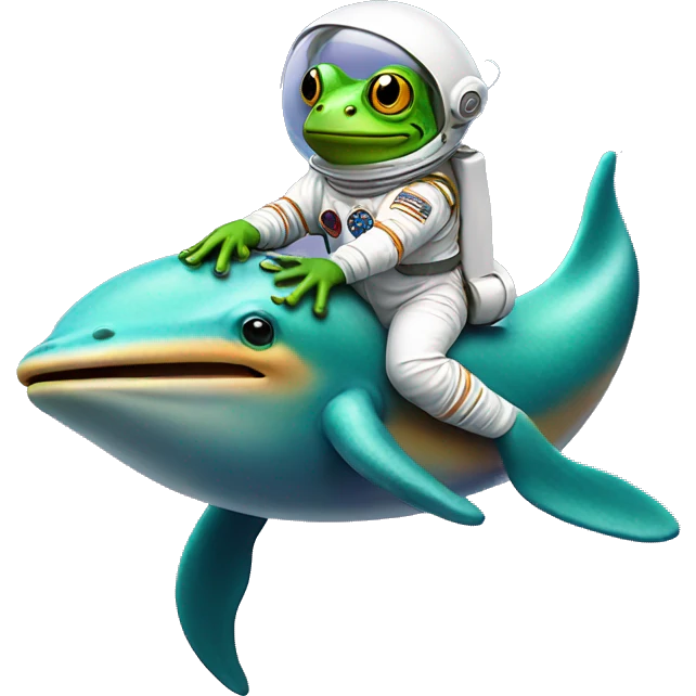 Frog wearing astronaut suit riding dolphin emoji