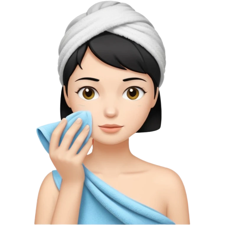 a white woman who has black short hair cleaning her face emoji