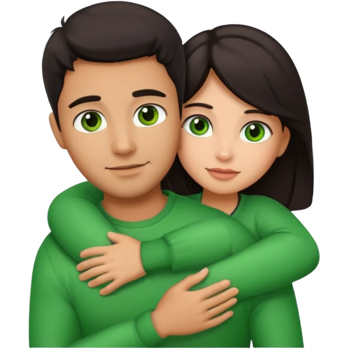 i want a emoji picture of a romantic hug with a latin guy and a dark hair girl with green eyes emoji