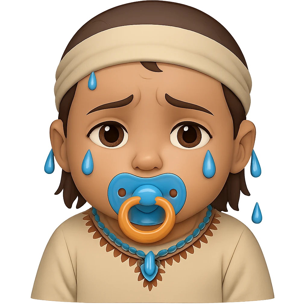 Add a pacifier to the crying Indian baby emoji. The original style is emoji style, but since emoji style does not support editing, use the general style to keep the look as close as possible with no background. emoji