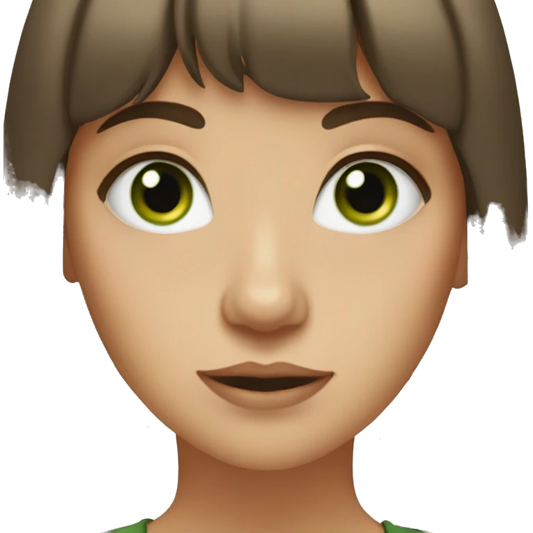 lady with long brown hair and bangs and circle earrings and green eyes  emoji