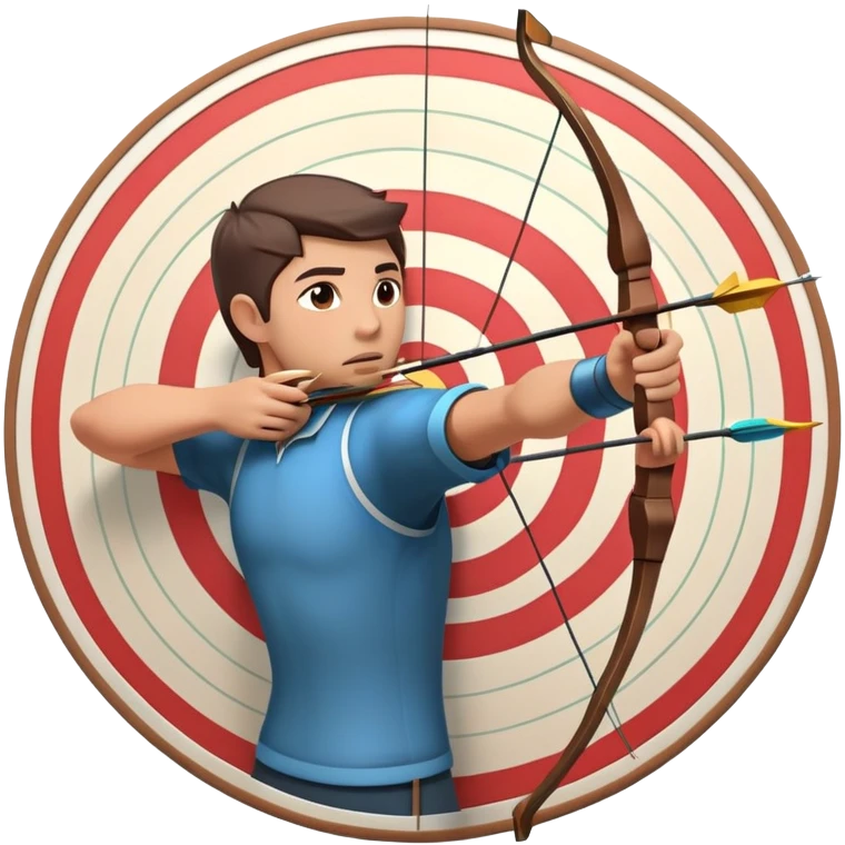 An archer drawing a bow and aiming an arrow at a target, with perfect focus and precision. The target is visible in the background, featuring concentric rings. The scene captures the concentration and skill involved in archery, emphasizing the elegance and accuracy of the sport. emoji