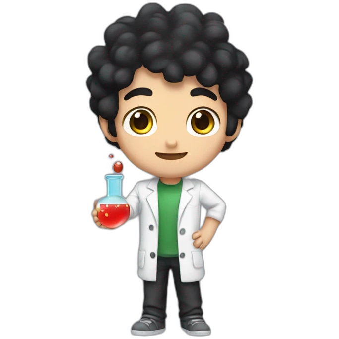 chemistry boy with black hair and his instumants on his hand emoji
