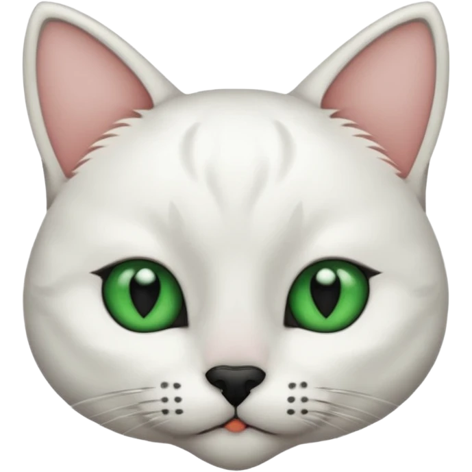 Haz una gata de ojos verdes la cara blanca con mancha negra en las orejas que agarra parte de la frente del lado der pero del iz va desde el ojo hasta la oreja la mancha, tiene la nariz negra en forma de corazón y todo lo que sobra de la cara, barbilla la nariz arriba y el lado de bigotes es blanca emoji