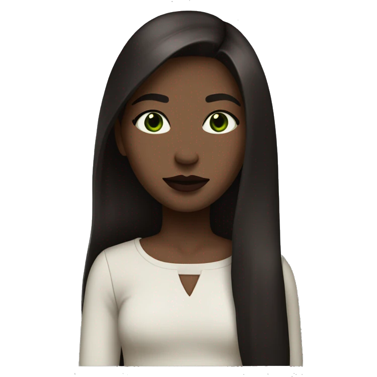 girl with long straight dark brown hair, green-brown eyes, dark lipstick in a burgundy long sleeve emoji