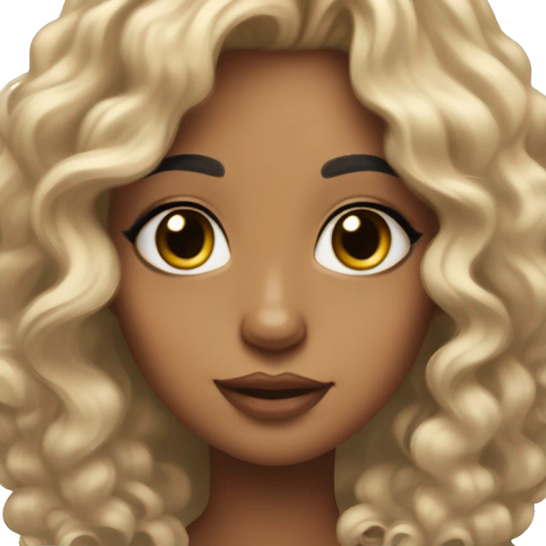 super light tan skin, black hair with loose curls, beauty mark on bottom chin emoji