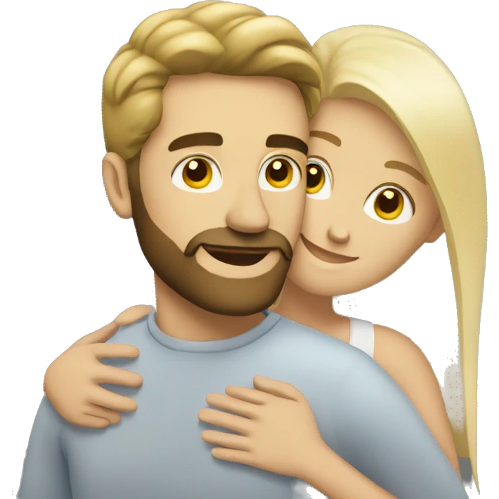blonde lady hugging brunette man with beard emoji