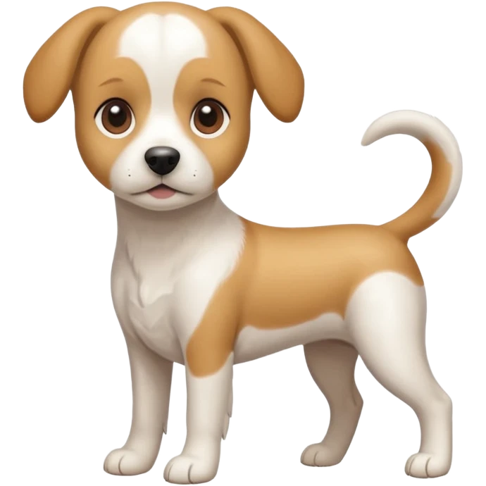 a full body white beagle x maltese x chi dog the size of a kelpie with light brown ears and a light brown patch on one eye emoji