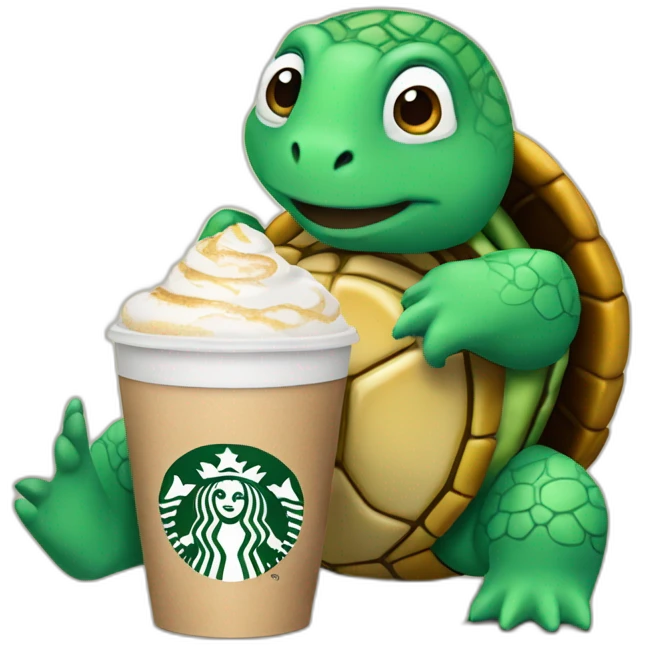 A turtle drinking a Starbucks latte emoji