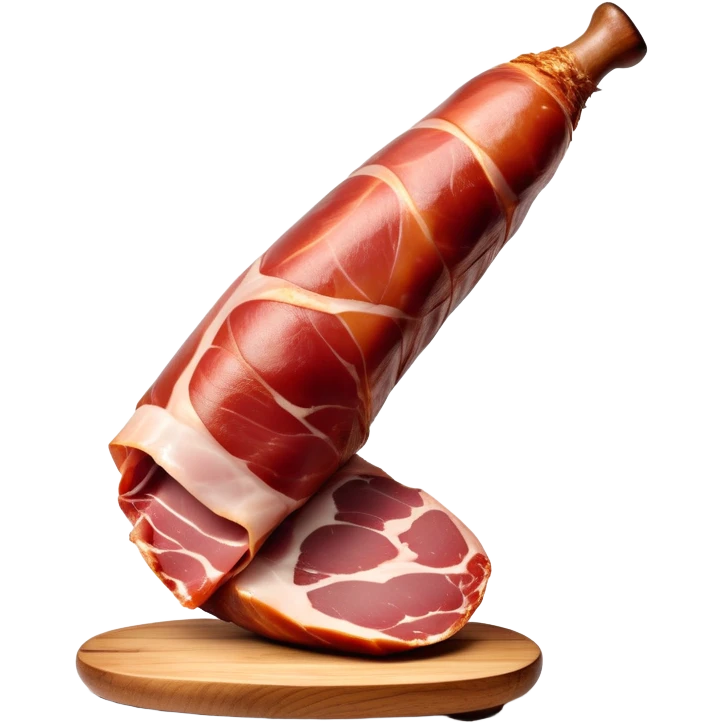 _cinematic-realistic-spanish-ham-leg,-depicted-as-a-massive,-cured-leg-of-jamón-serrano-(ham)-with-a-deep-reddish-brown-hue,-intricately-marbled-and-slightly-glossy-with-age,-elegantly-displayed-on-a-rustic-wooden-stand-and-bathed-in-warm emoji