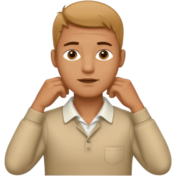 a man holding his neck with two hand side eying  emoji