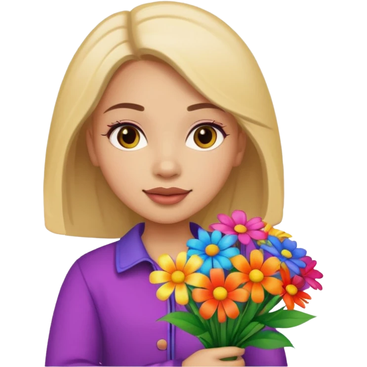 Niña con un ramo de flores emoji