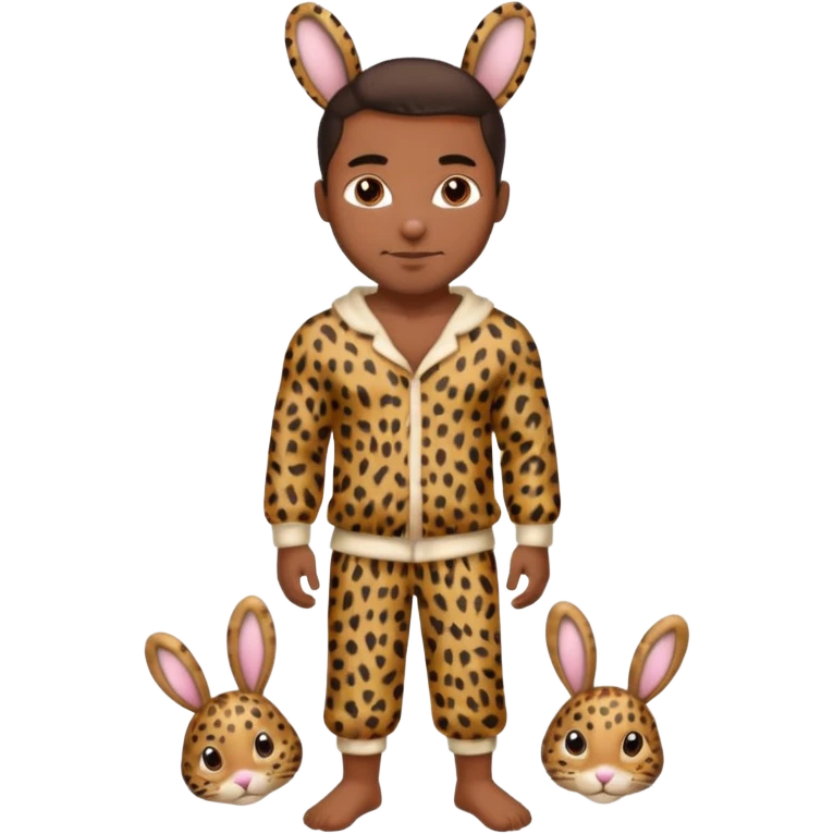Handsome Black guy with brown skin tone, with muscular build, wearing loose fitting leapard print pajamas and bunny slippers  emoji