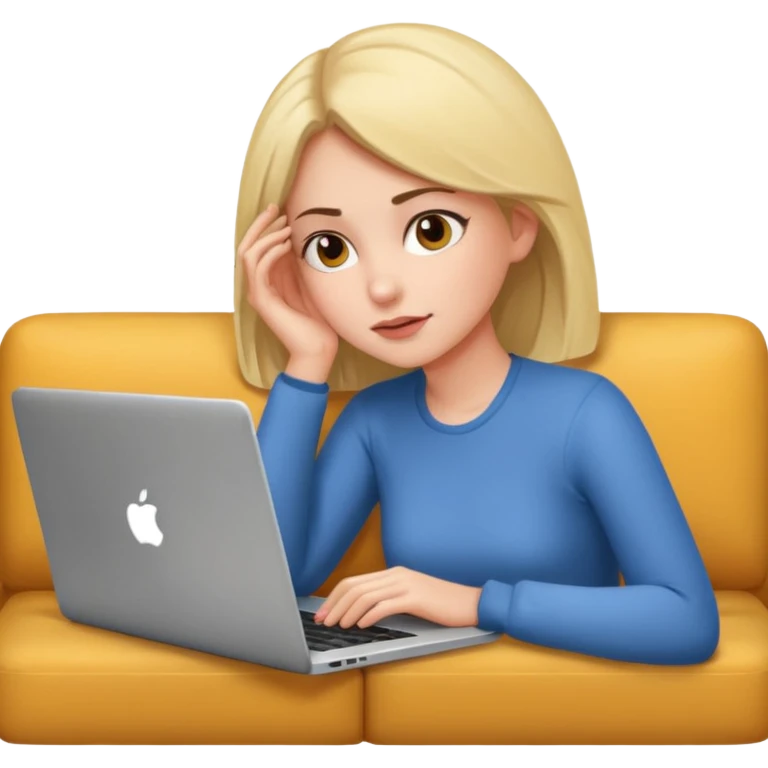 A girl is lying on the couch with a laptop, working emoji