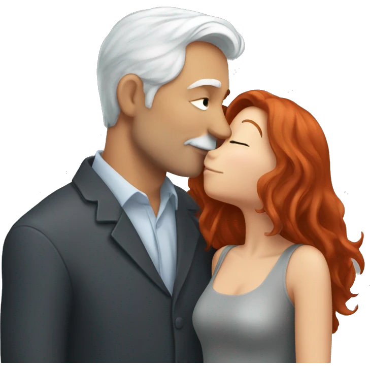 Redhead Girl Kissing silver haired man  emoji