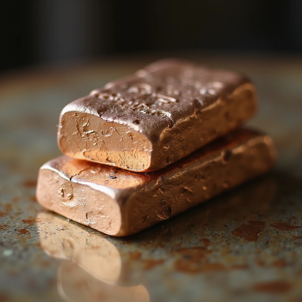realistic copper ingot, stacked, metallic reflections, high detail emoji