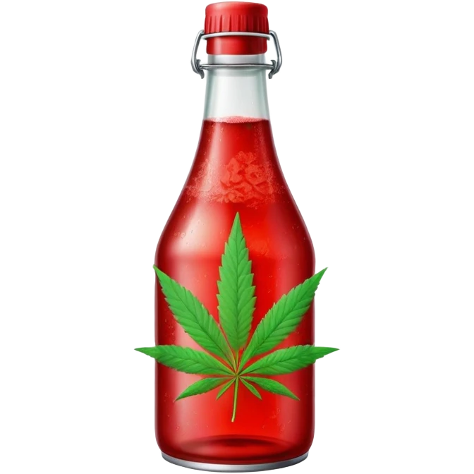 red soda bottle with a green cannabis leaf printed on it emoji