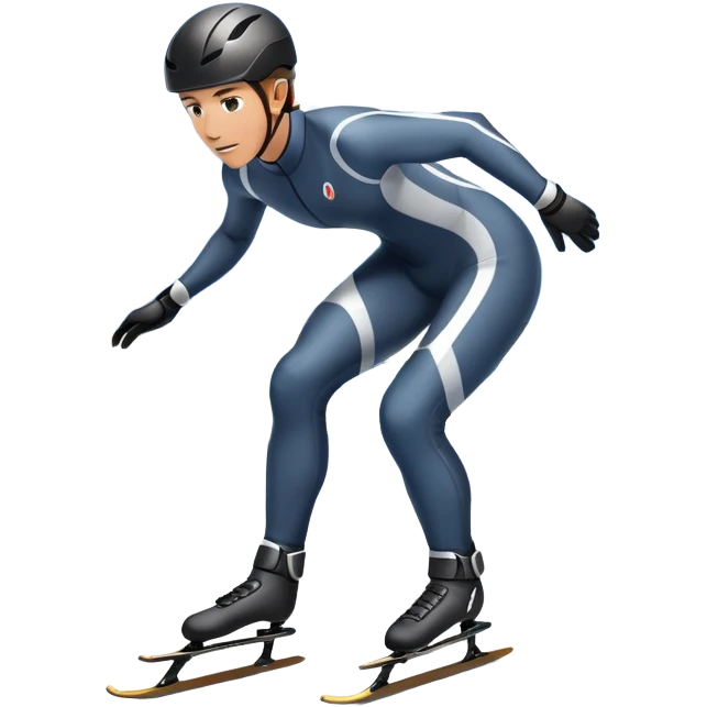 An icon showing a grand arena, snow-covered mountains in the distance, and a crisp blue sky. professional speed skater leaning into a turn on a polished ice track, dressed in a sleek suit and helmet. Transparent background highlights speed and precision. emoji