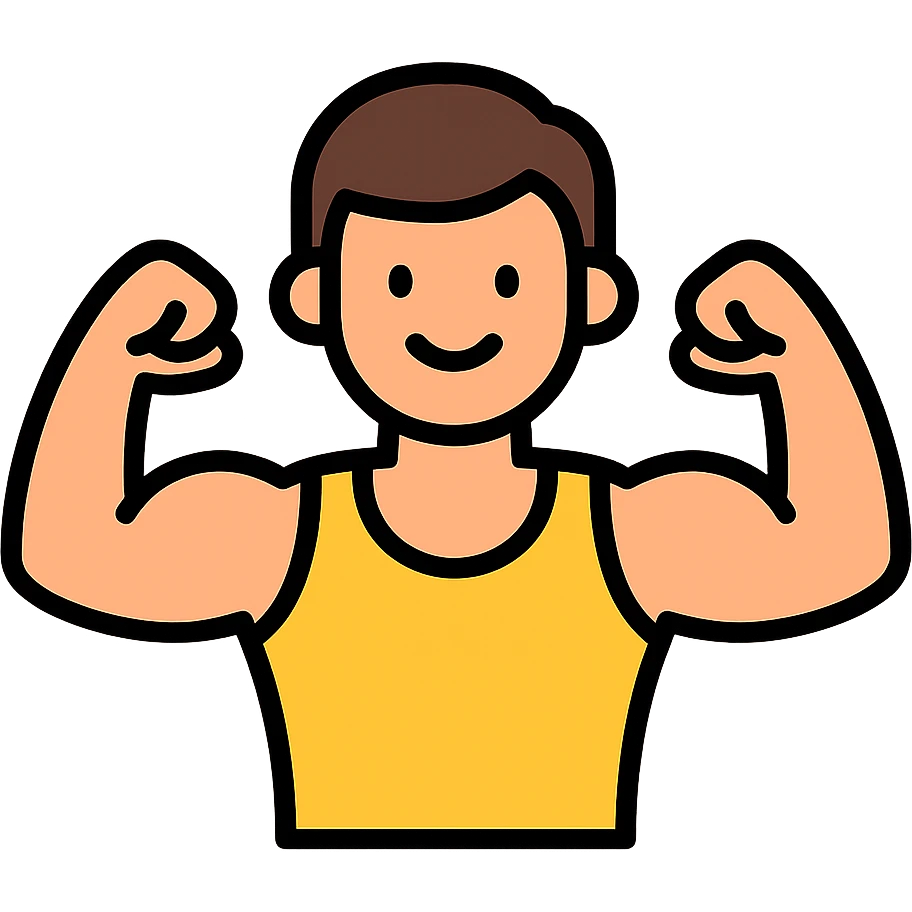 one man flexing muscles and smiling, gym lover, icon style, minimal and recognizable emoji