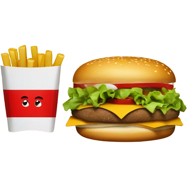 Cheeseburger, French fries, and a coke emoji