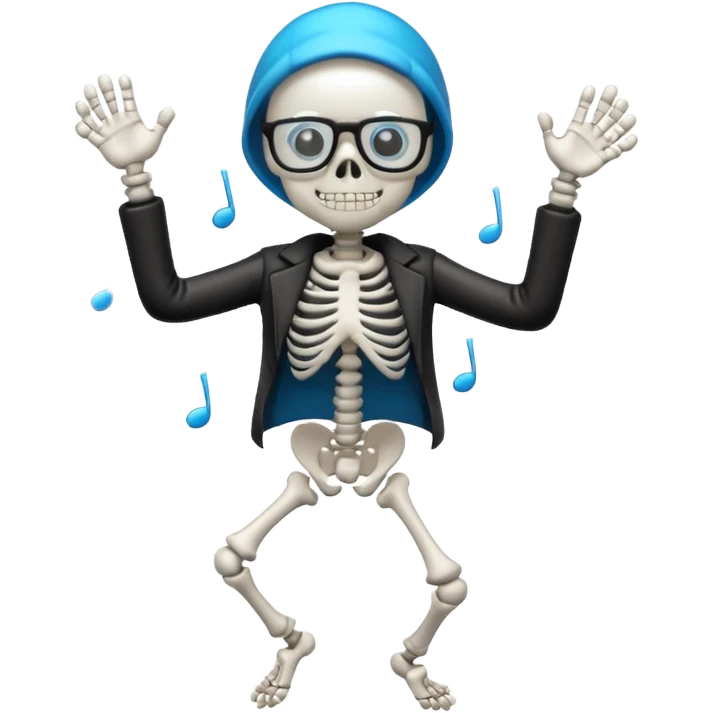 Skeleton wearing glasses and dancing in the rain emoji