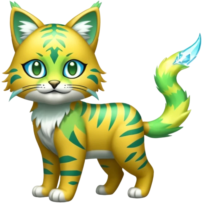 Green and Yellow Electrike-Sprigatito-Bobcat-Amaura-Aurorus-Shiny-glorp-cat-fusion (full body) emoji