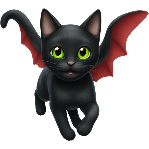 Greeen eyed black cat full body flying in the sky red shoes  emoji