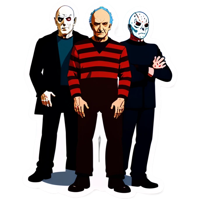 Jason and Freddy Krueger standing next to each other with pinhead and chuck  emoji