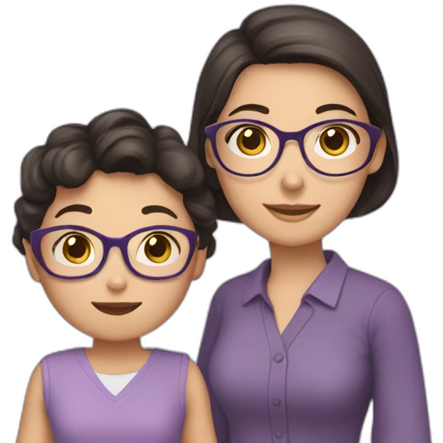 girl teacher in glasses with dark hair teacher in a lilac shirt with child emoji