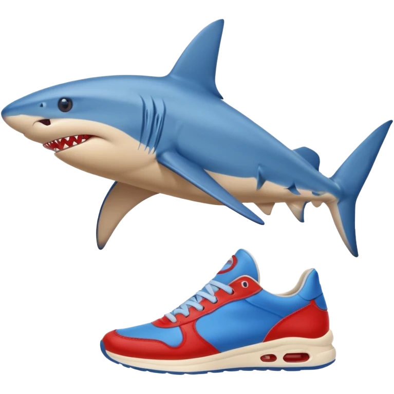 A blue shark with blue human legs and red sneakers emoji