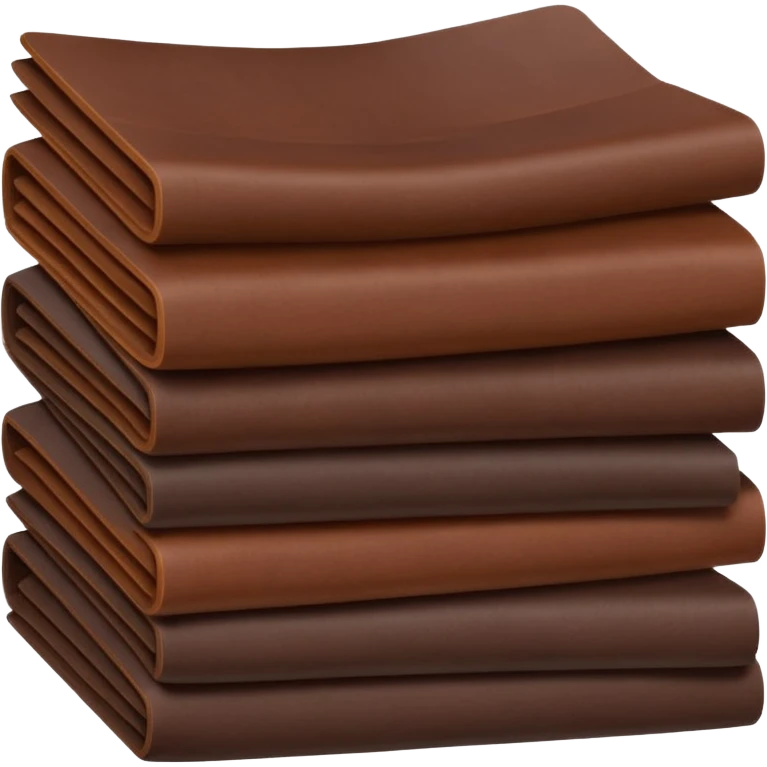 Apple-style 3D emoji of stacked folded sheets of leather fabric, soft but thick texture, dark brown or black, neat industrial look, shown like folded textile. emoji