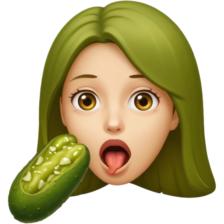 A girl opening her mouth insanely wide with a pickle going down her throat  emoji