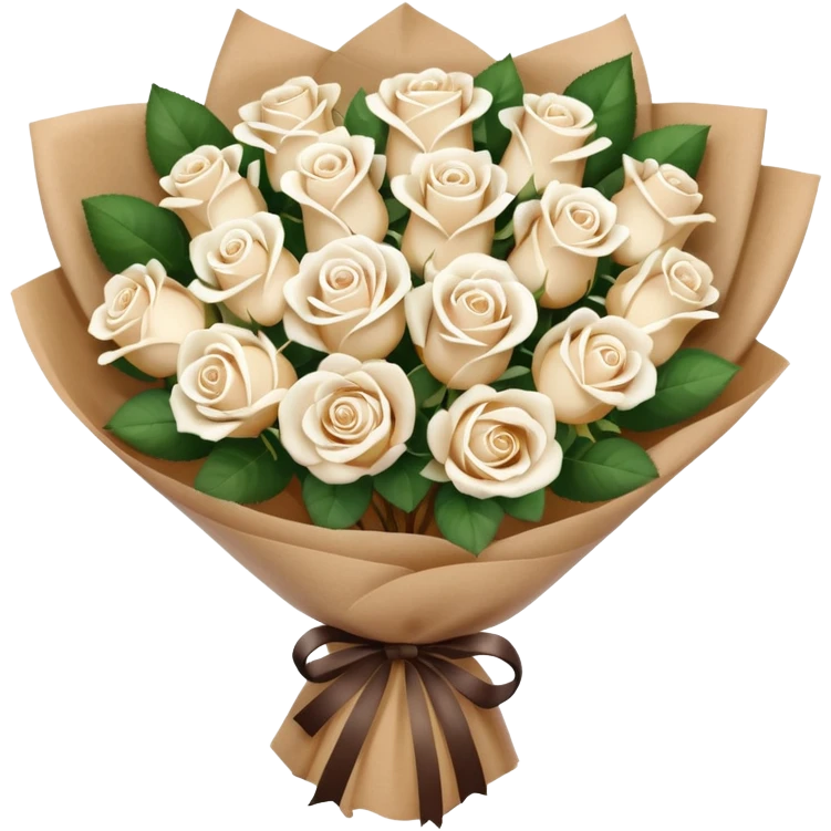 white roses bouquet in brown paper emoji