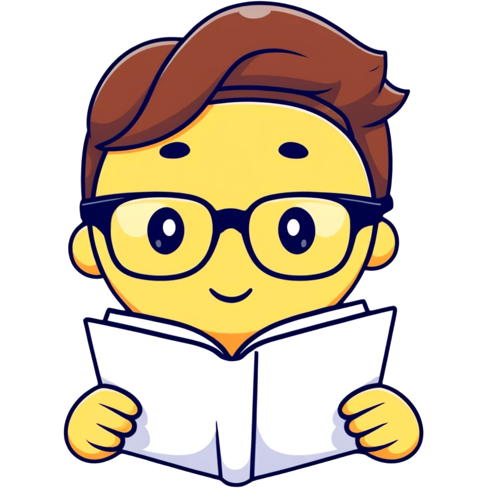 A cute language model token with glasses reading a book emoji