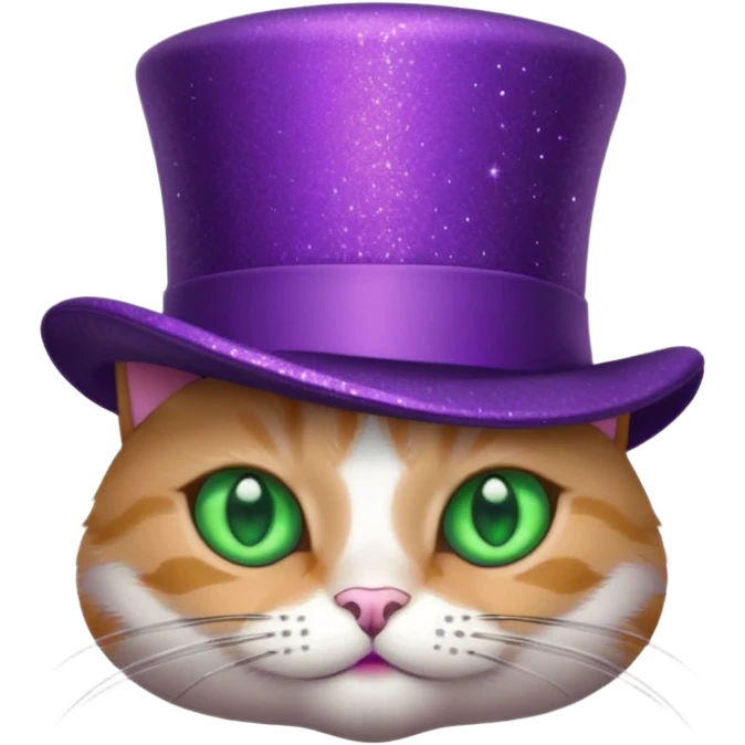 Gato com cartole roxa com glitter emoji