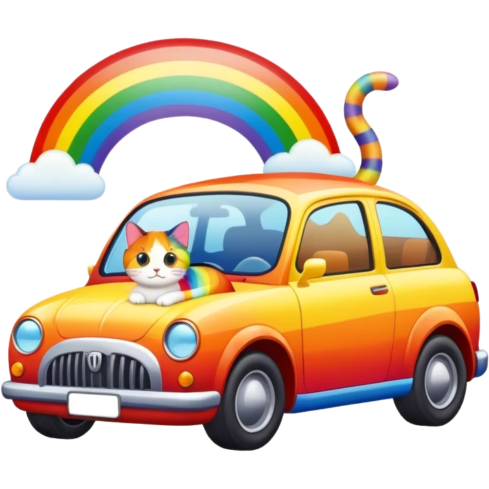 Rainbow car with a cat emoji