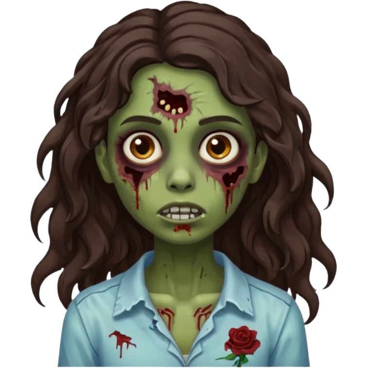 garota zumbi morena de cabelos castanho escuro e ondulados emoji