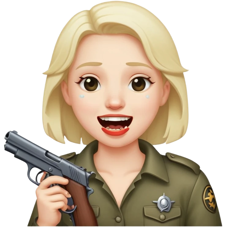 Смайлик смеётся до слёз и вставляет пистолет себе в рот emoji