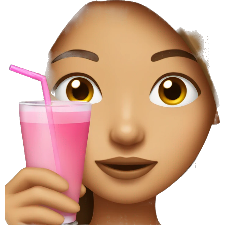 tan girl with brown straight hair drinking a pink drink emoji