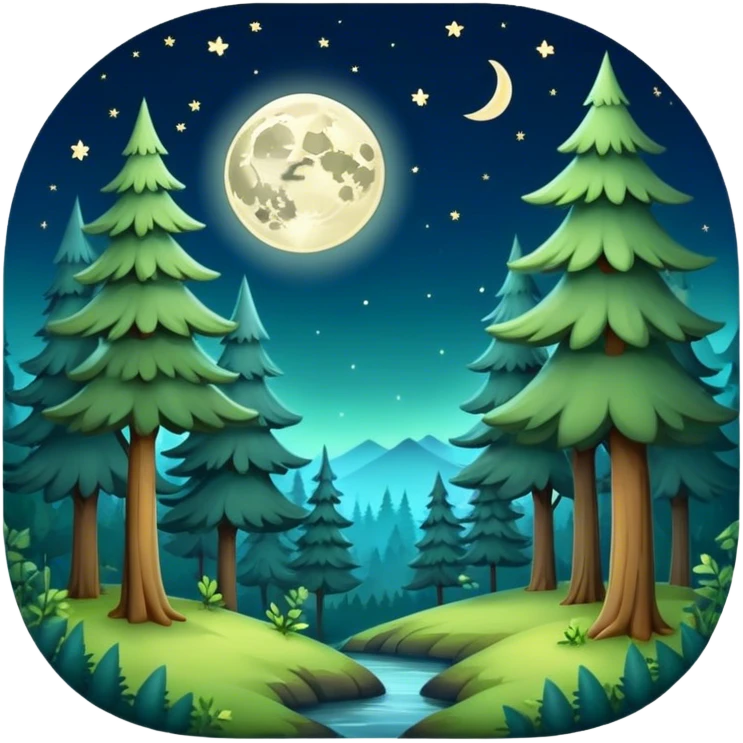 a beautiful forest, under moon light emoji