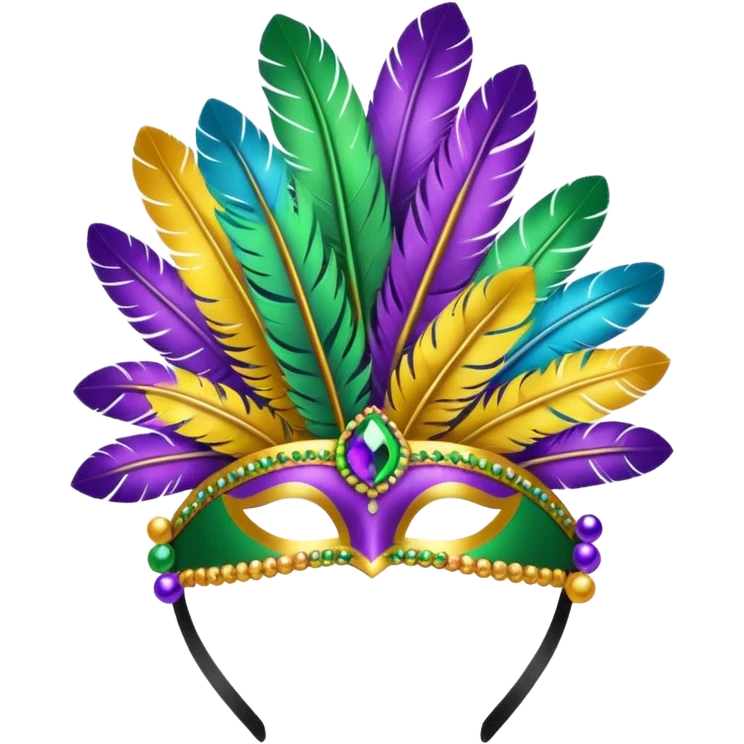 headband decorated with Mardi Gras feathers and beads emoji