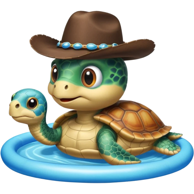 Cute blow up pool turtle with a cowboy hat emoji